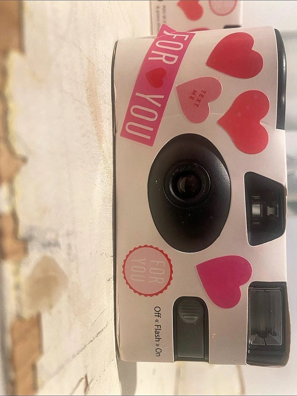 Pink & White Heart Camera. Disposable camera.